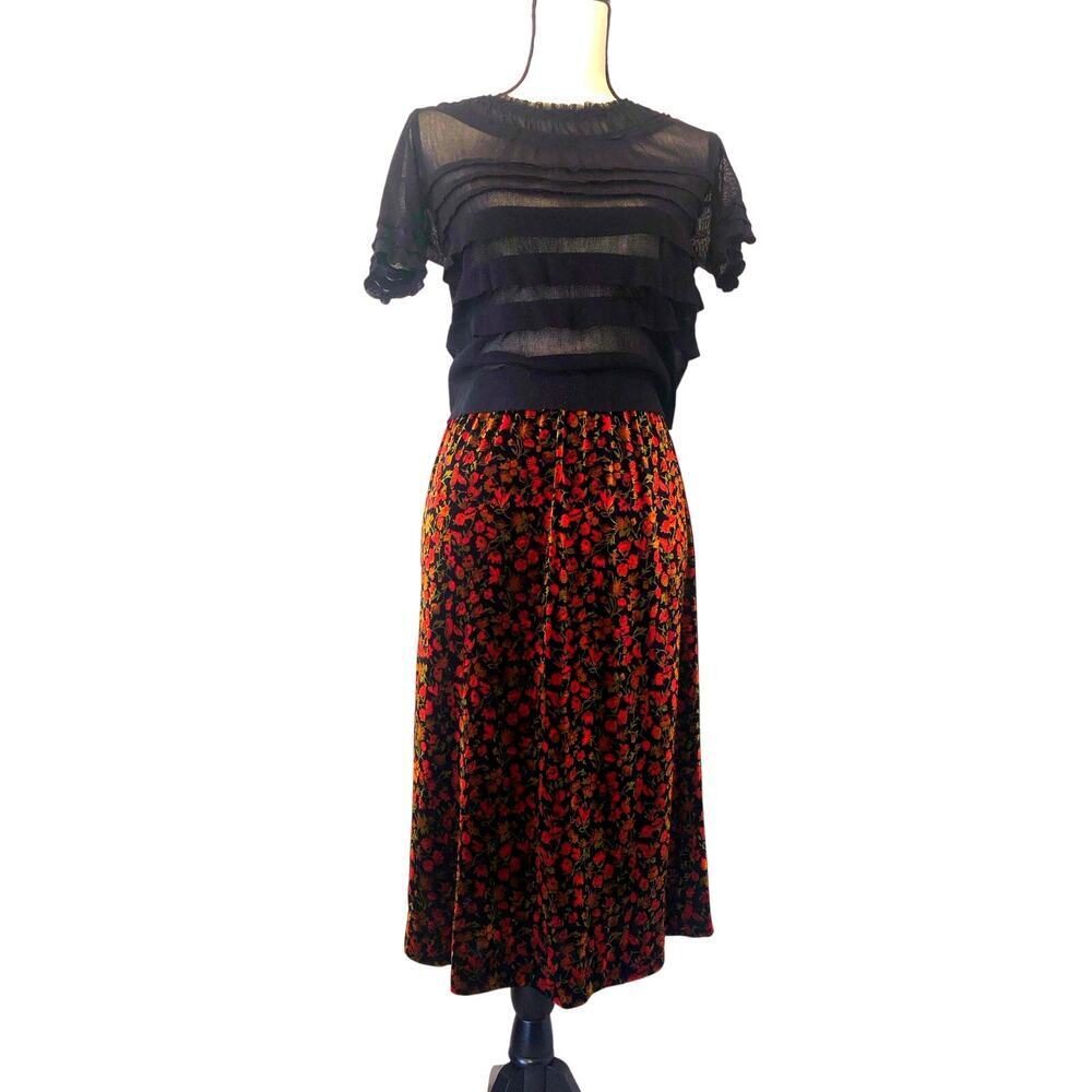 Velvet Dark Fairy Vintage Skirt Black Red Floral Midi Whimsigoth M/L Punk USA